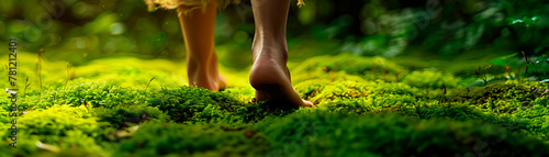 walk barefoot on a carpet of vibrant green moss, grounding yourself in natures embrace