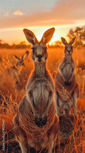 Kangaroos bound across the open plains