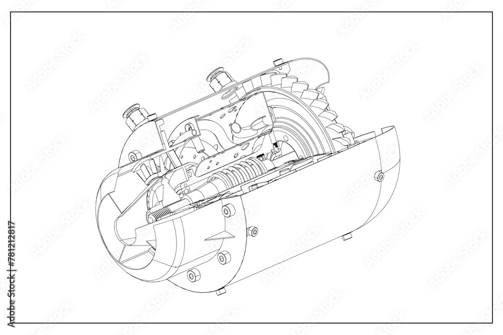 3D design of a jet engine. 3D design of a jet engine.