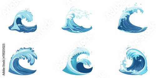 Set of water waves on a white background.
