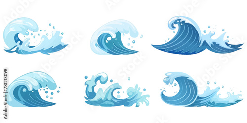 Set of water waves on a white background.