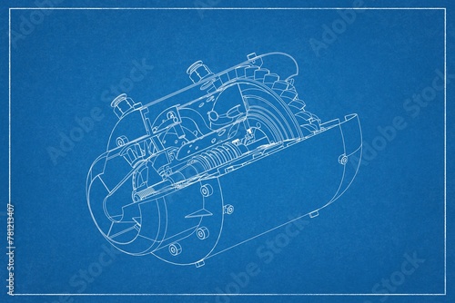 3D design of a jet engine.