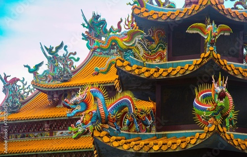 Dragon sculpture on the Chinese temple roof