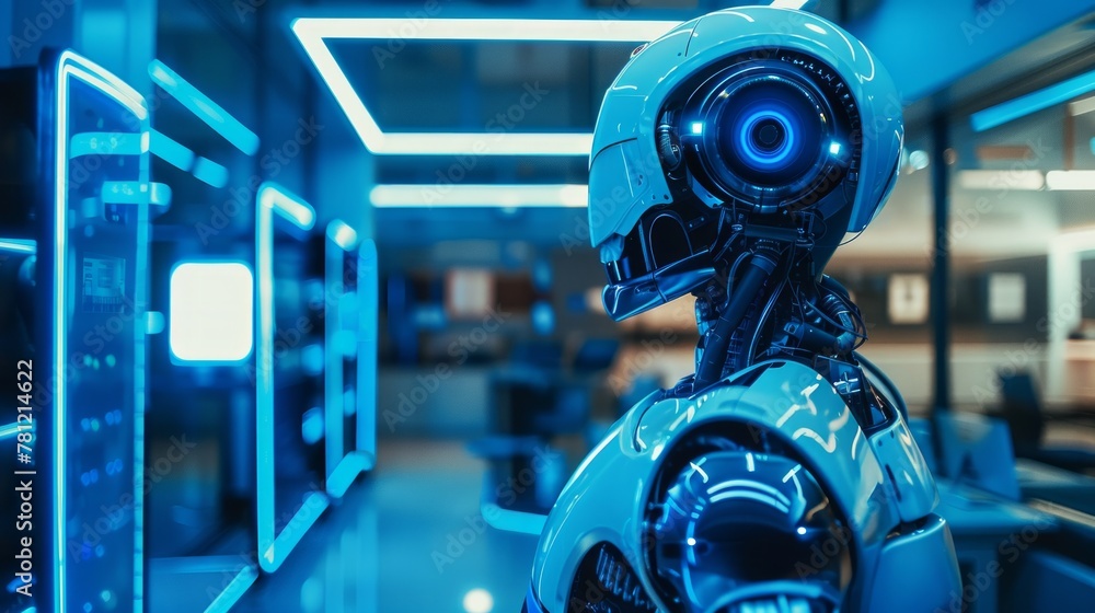 Sleek, humanoid AI robot in a futuristic lab Sleek, humanoid AI robot in a futuristic lab