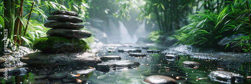 Lush Forest Stream  Tranquil Nature Scene  Refreshing Waterfall Amidst Greenery  Serenity in the Wilderness