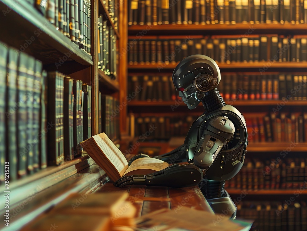 AI robot in an old library AI robot in an old library