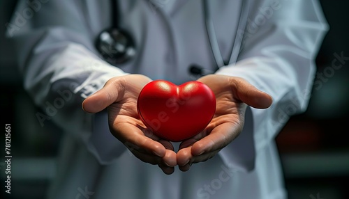 Doctor holding a red heart. Health care and medical concept. Design for healthcare materials © kilimanjaro 