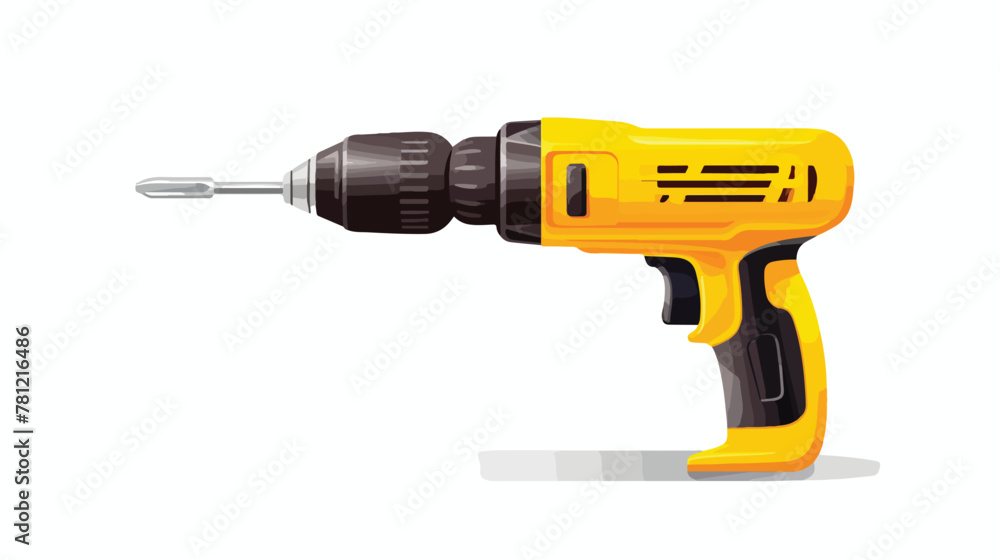 Illustration a yellow drill on a white background.
