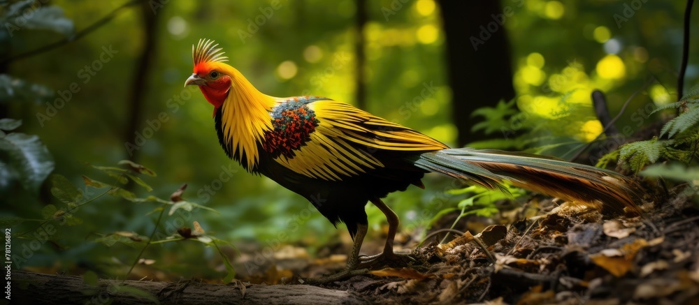 Fototapeta premium Bird perched on wooded branch