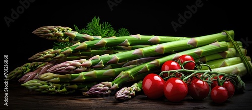 Asparagus and tomatoes on t...