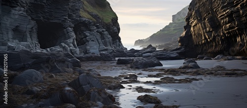 Rocky shore stream cliff ba...