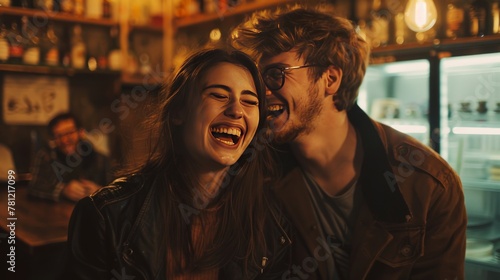 Young couple laughing together in an old cafe © Rassul