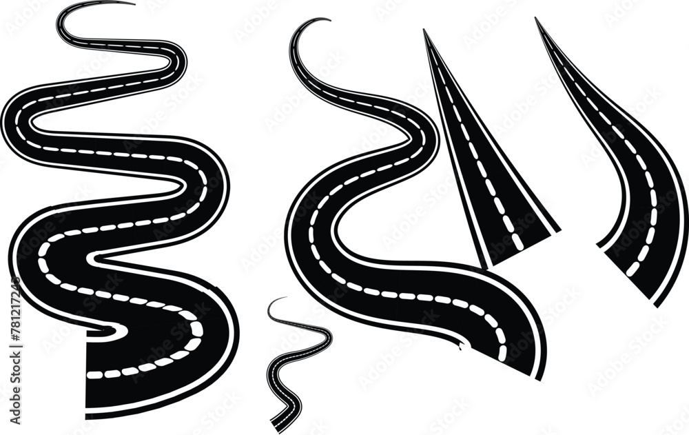 Winding highway road from top view. Flat vector illustration isolated ...