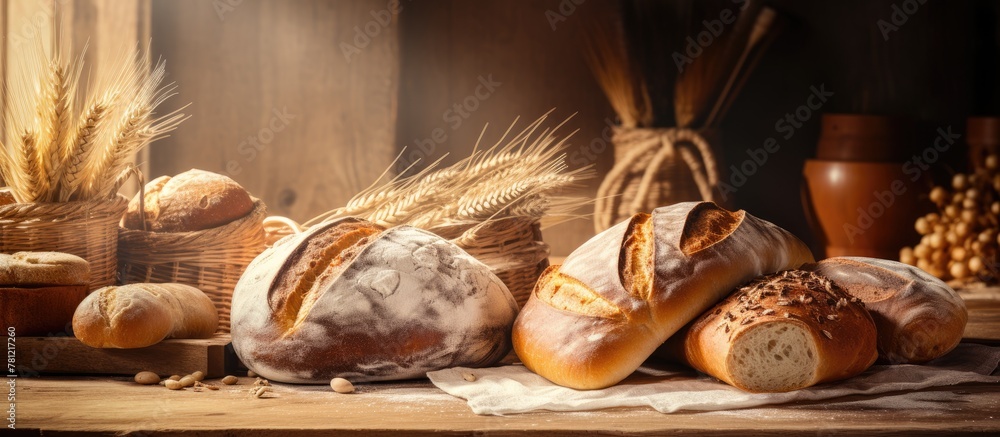 Assorted bread display on table Assorted bread display on table