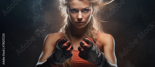 Woman boxing gloves close-up