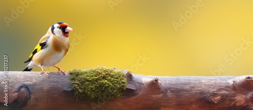 Small bird perched on mossy...