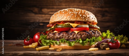 Close up of a burger with fresh toppings