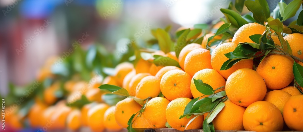 Oranges display at market stall