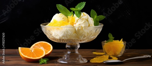 Glass bowl of citrus ice cr...