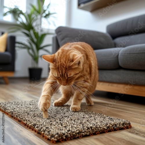 image of a orange cat on the floor of a modern living room