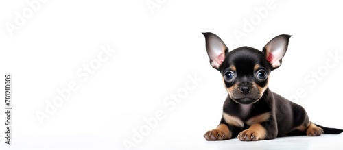 Funny Chihuahua puppy posed white backdrop