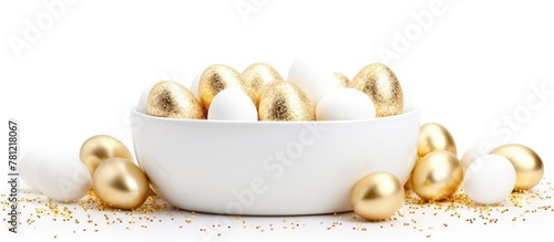 Eggs in white bowl on table