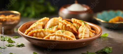 Plate of savory dumplings w...