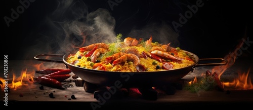 Grilling food with fiery fl...