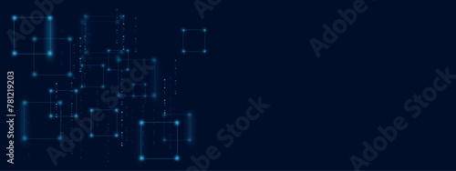 Vectors Digital technology and science background, Abstract futuristic square blue shape pattern connection in gradient blue technology background.