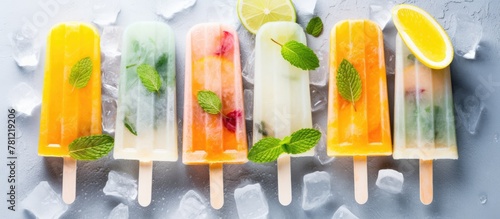 Frozen fruit pops with mint...