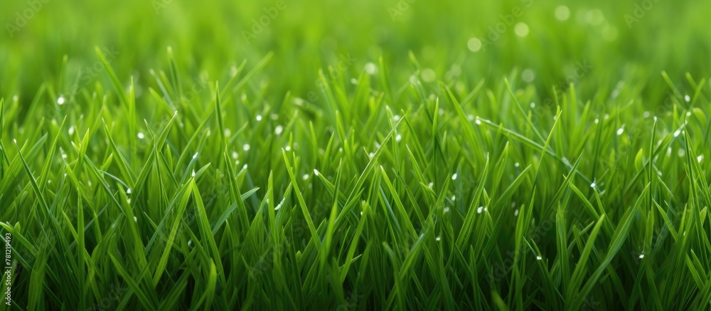 Green grass field water droplets close up Green grass field water droplets close up