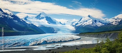 River winding through distant mountains and glaciers