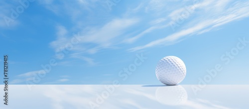 Golf ball on tee with clear sky
