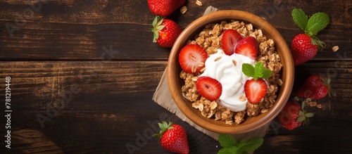 Granola bowl with fresh strawberries and yogurt