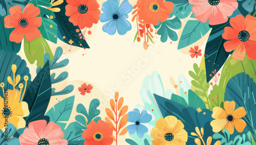 Abstract spring floral background vector illustration with hand drawn flowers and leaves