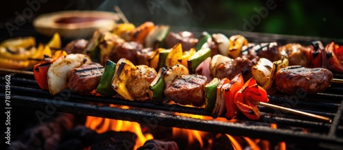 Grilling skewers and vegetables on the barbeque