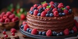 A delectable chocolate pie with fresh berries and creamy filling, a sweet treat for any occasion