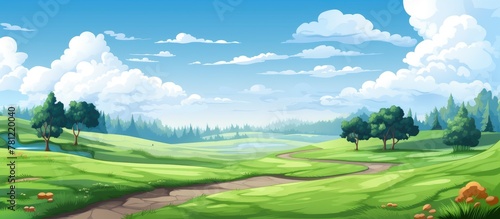 Path winds through lush, gr...
