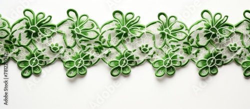 Green and White Floral Lace Close-Up