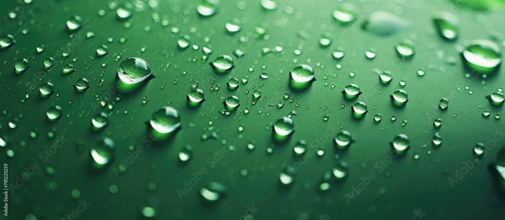 Green surface water droplets close up
