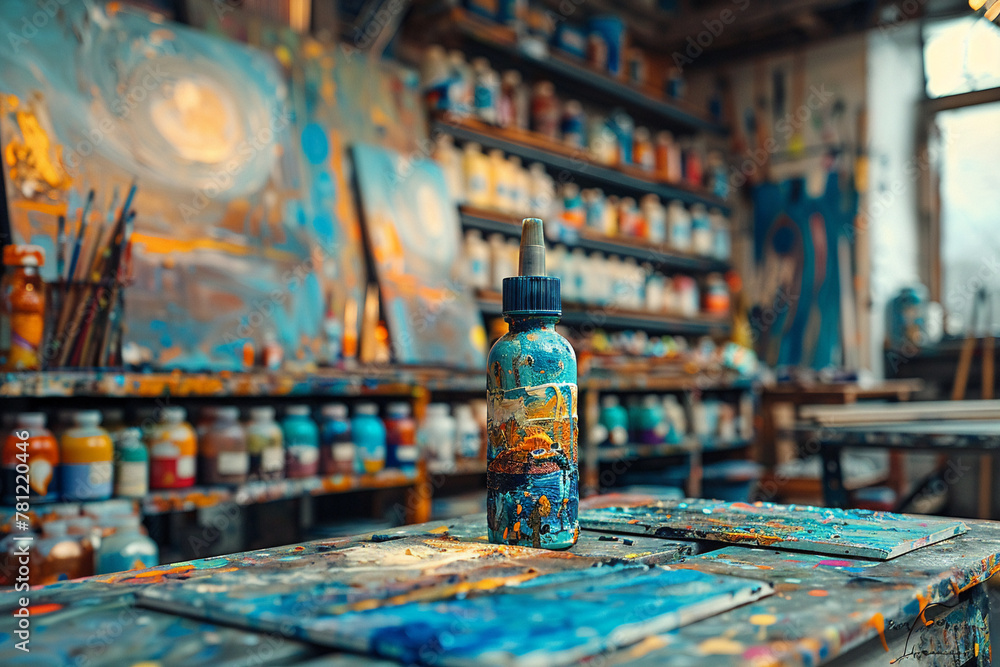Soft Focus on a Vibrant Art Studio Brimming with Creativity and Color