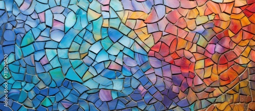 Colorful mosaic wall against blue sky