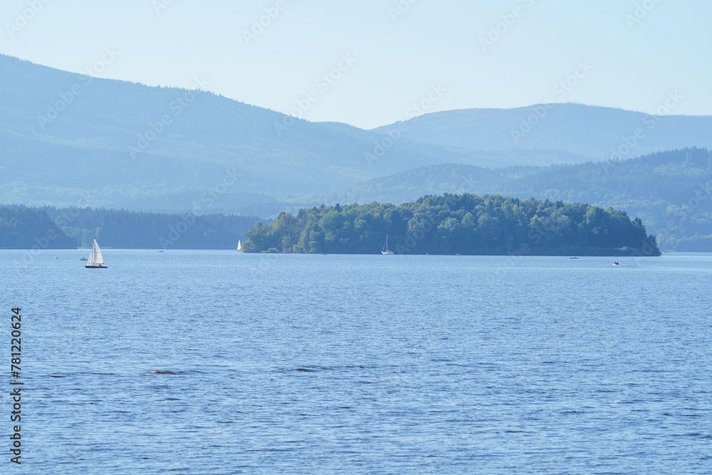 Sunny day on the water of the Lipno Reservoir in the Czech Republic