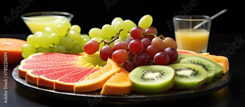 Plate fruits glass juice table