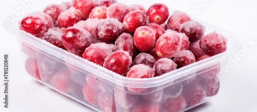 Plastic box of frozen fruit