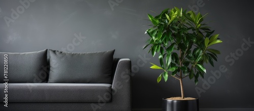 Green plant black pot gray ...