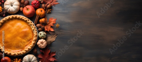 Pumpkin pie surrounded by a...
