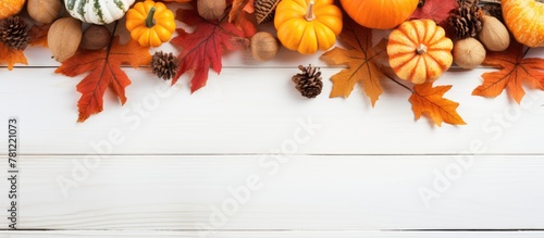 Autumn table with pumpkins and seasonal decor