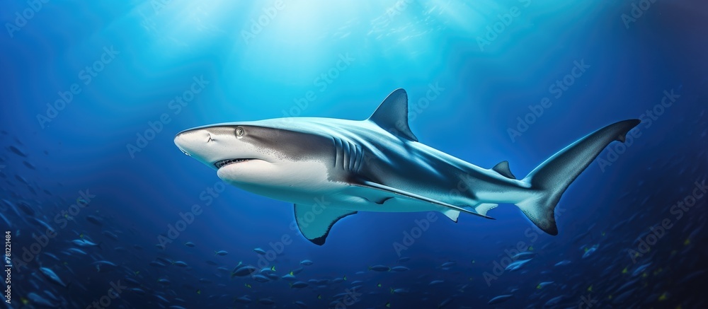 Shark swimming amidst abundant ocean fish