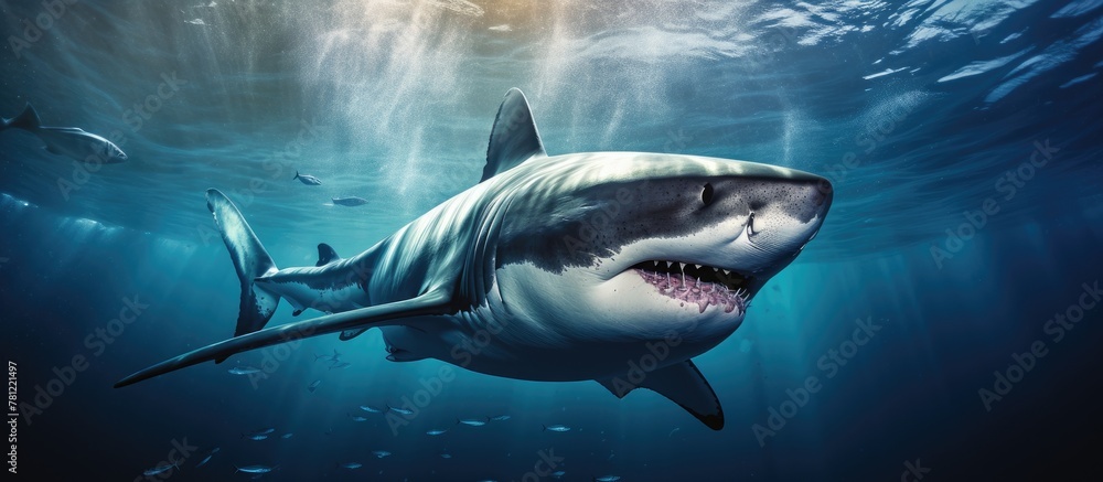 Fototapeta premium Shark with open mouth underwater